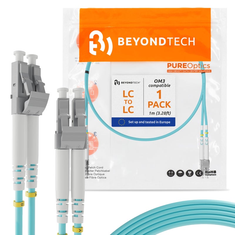 BEYONDTECH 1m (3.28ft) LC to SC Fiber Patch Cable â€“ UPC Multimode Duplex Fiber Optic Cable â€“ 50/125Âµm core, Compatible with OM3 â€“ 10G LSZH PUREOptics Series - Image 1